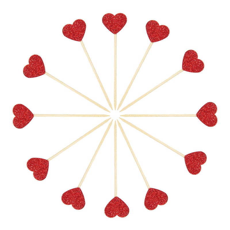 Ercadio Glitter Heart Cupcake Toppers Picks for Sweet Love Theme Wedding Engagement Bridal Shower Party Cake Decors 40 Pack Red - Image 4